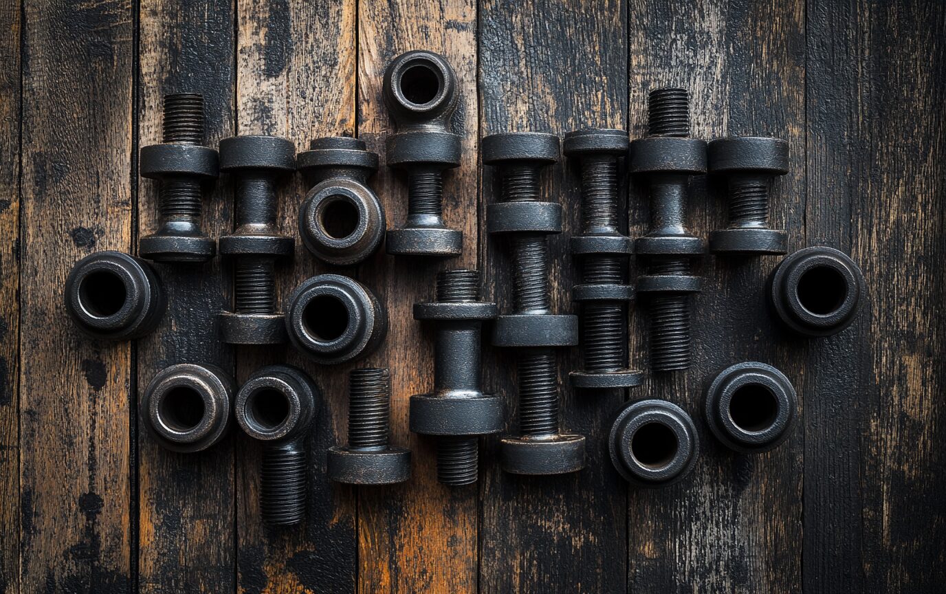 Black malleable iron pipe fittings.
