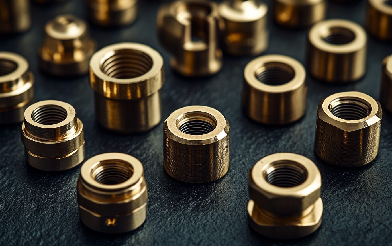 Precision-machined brass plumbing components.